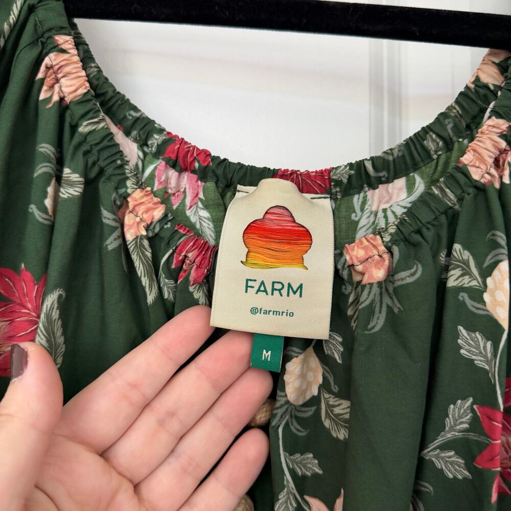 Farm Rio (M) Garden Green Floral Square Neck Puff Sleeve Maxi Dress Resort - Picture 7 of 10
